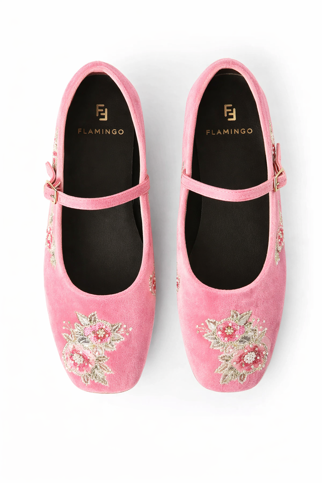 Pink Flamingo Embroidered Mary Jane Flats